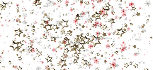 Elegant background featuring floating gold stars and red and silver snowflakes, perfect for holiday designs. Ideal for Christmas and New Year pr