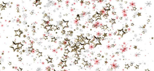Elegant background featuring floating gold stars and red and silver snowflakes, perfect for holiday designs. Ideal for Christmas and New Year pr