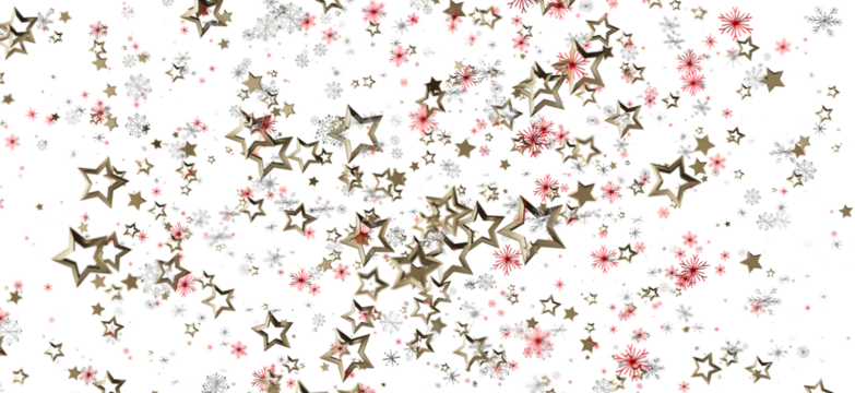 Elegant background featuring floating gold stars and red and silver snowflakes, perfect for holiday designs. Ideal for Christmas and New Year pr