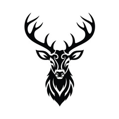 Black tribal deer head with ornate antlers stag