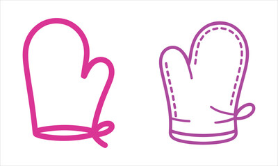Stylized Oven Mitts Cute Kitchen Accessory Icons Isolated on White