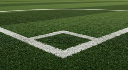 Obraz premium Close-up soccer field corner. White lines define a square