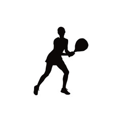 Silhouette of a female tennis player in action hitting a forehand with a racket and ball