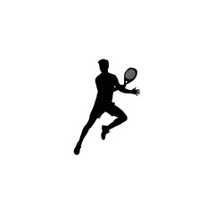 Silhouette of a male tennis player in action hitting a forehand shot on a white background