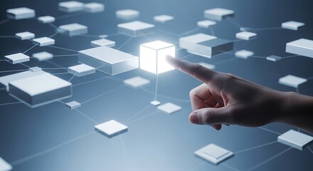 Blockchain Technology Hand Touching Glowing Cube Future Innovation and Connectivity