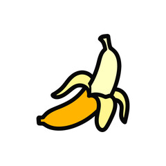 Open Ripe Banana with Peel Partially Removed Isolated on White Background