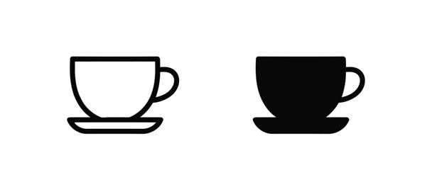 Stylized Teacup and Saucer Icons in Black and White for Beverage Themes