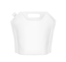 Pouch bag with plastic handle and spout mockup. Vector illustration isolated on white background. Front view. Perfect to make final pack shot your product. EPS10.