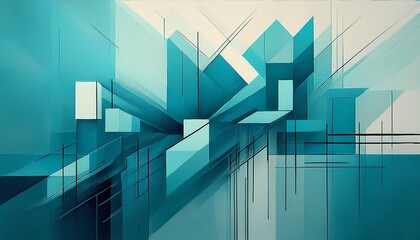 Fototapeta premium abstract geometric painting with turquoise and blue blocks symbolizing modern digital era innovation creativity and futuristic design minimalism