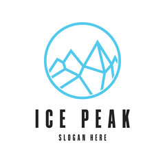 mountain peak ice logo design concept with vector label circle