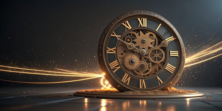 Gears and time merge in an artistic clock display on a smooth surface Generative AI