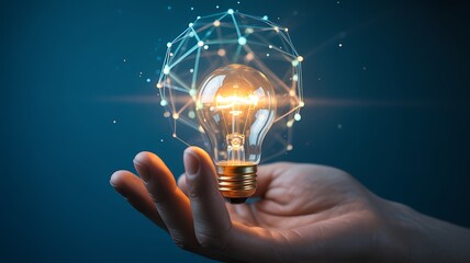 Concept of innovation with a light bulb and network connections on hand
