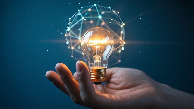 Concept of innovation with a light bulb and network connections on hand