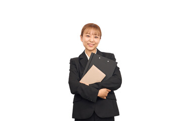 資料を持ったビジネススーツの女性