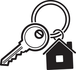 Hand drawn house key and keychain charm representing home ownership real estate and security