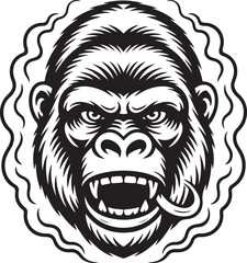 Obraz premium Angry Gorilla Head with Open Mouth and Tongue