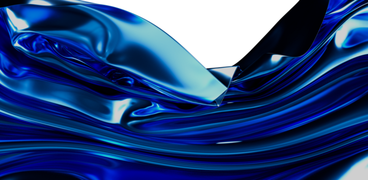 Abstract image of a flowing, metallic blue surface with a futuristic and elegant design. Perfect for backgrounds, design elements, and modern ar