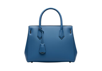 Sophisticated Blue Leather Handbag Displayed on a Dark Background: Essential Accessory for Fashion, Luxury, and Retail Showcases. isolated on transparent background