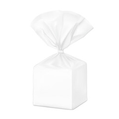 Vertical clear bag with clip band for bread mockup. Vector illustration isolated on white background. Ready to use for your design. Mockup will make the presentation look as realistic. EPS10.