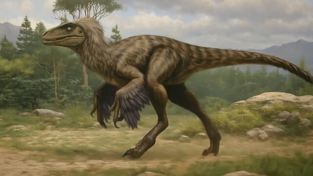 Velociraptor dinosaur running realistic 3D animation