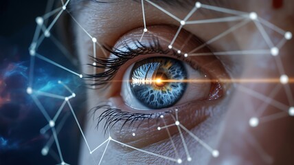 Human eye with digital network connection and future technology interface