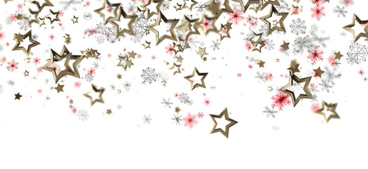 Elegant background with golden stars, red and silver snowflakes, perfect for holiday designs, celebrations, and winter themes. Use for greeting