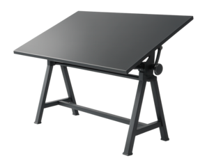 A sturdy drafting table with adjustable angle, ideal for drawing and architectural work.