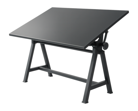 A sturdy drafting table with adjustable angle, ideal for drawing and architectural work.