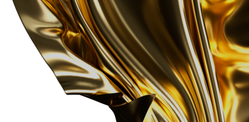 Abstract image of golden fabric with elegant flowing design. Luxurious textures and lighting create a glamorous effect. Perfect for backgrounds