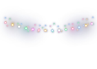 Colorful glowing string lights with multicolor bulbs and festive illumination on transparent background. Perfect for holiday, party, and celebration design elements.