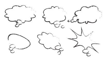Collection of hand drawn comic book speech bubbles and thought clouds in a sketchy style