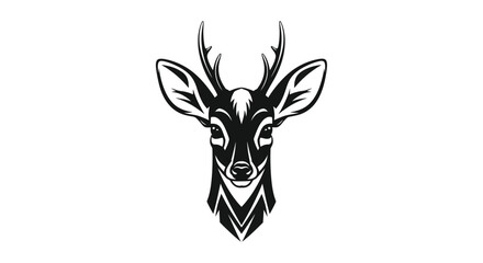 Fototapeta premium Deer head black and white logo with antlers stag buck