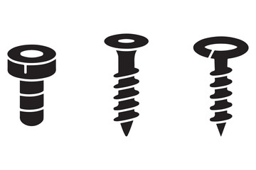 plastic Wall plug and screw icon set. Vector Black silhouettes. with white background © Nargis