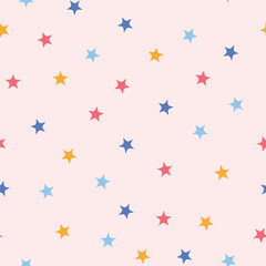 Seamless pattern with color stars, confetti background. Splash effect banner. Vector abstract illustration for wallpaper, wrapping paper, backdrop, textile etc.
