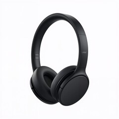Black wireless headphones isolated on white background