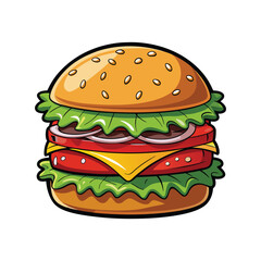 Juicy stacked burger with lettuce tomato cheese and onions delicious