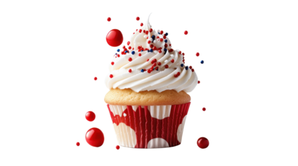 Festive Cupcake with Red and Blue Sprinkles on transparent background