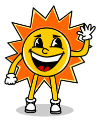 Illustration of a happy sun waving