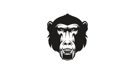 Fierce Baboon Head Black and White Logo Keywords: baboon, monkey, ape, animal, wildlife, head