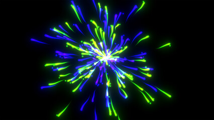 A sense of movement, depth, and energy, evoking themes of light, celebration, and digital...