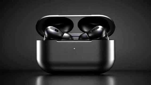 Elegant wireless earbuds with charging case in sleek design and dark ambiance
