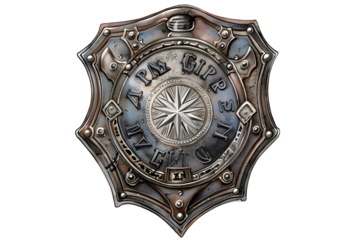 AI Image Steampunk Inspired Ornate Shield with Intricate Detailing and Central Star Compass Design
