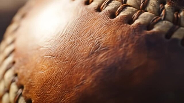 Close up of a baseball with stitching and a textured surface