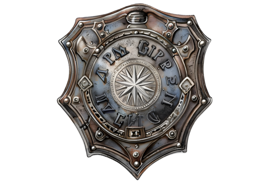 AI Image Steampunk Inspired Ornate Shield with Intricate Detailing and Central Star Compass Design