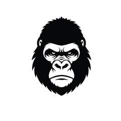 Fierce Gorilla Head Silhouette with Intense Eyes Keywords: gorilla, ape, primate, head