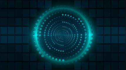 Abstract digital hi-tech vector background with glowing circular tunnel and grid. Ideal for technology, innovation, network, and futuristic interface designs.