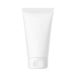 Blank plastic tube mockup for cosmetics with cap. Front view. Vector illustration isolated on white background. Can be use for your design, advertising. EPS10.	