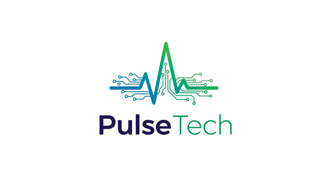 Pulse tech logo with circuit board and heartbeat vector design