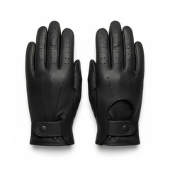 Black Leather Driving Gloves Perforated Detail