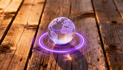 Sustainable tech innovations in global business practices wooden environment visual concept positive impact